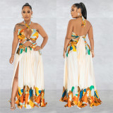 Women's Fashion Contrasting Color Sleeveless Wrap Maxi Dress