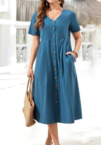 Women's Summer Loose Linen Short Sleeve Plus Size Dress