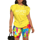 Women's Fall Winter Letter Print Short Sleeve Top Shorts Set
