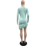 Autumn and winter sexy v-neck fringed dress