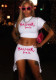 Ladies Fashion Summer Letter Print Round Neck Crop Short Sleeve Top Skirt Two-Piece Set