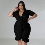 Plus Size Women'S Mesh Lining See-Through Double Layer Ruffle Sexy Dress