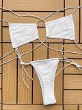 Sexysolid Color Lace Up Bikini Swimsuit
