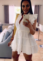 Women'S Ruffle Sleeveless Single Breasted Solid Color Summer Shirt Dress