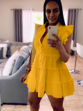 Women'S Ruffle Sleeveless Single Breasted Solid Color Summer Shirt Dress
