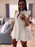 Women'S Ruffle Sleeveless Single Breasted Solid Color Summer Shirt Dress