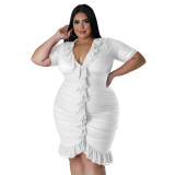 Plus Size Women'S Mesh Lining See-Through Double Layer Ruffle Sexy Dress