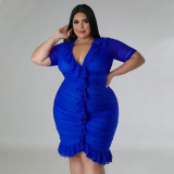 Plus Size Women'S Mesh Lining See-Through Double Layer Ruffle Sexy Dress