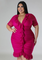 Plus Size Women'S Mesh Lining See-Through Double Layer Ruffle Sexy Dress Plus Size Women'S Mesh Lining See-Through Double Layer Ruffle Sexy Dress