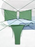 Sexysolid Color Lace Up Bikini Swimsuit