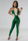 Fashion Halter Neck Low Back Mesh Patchwork Contrasting Tight Fitting Butt Lift Jumpsuit Without Sleeves
