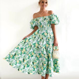Women Boho Print Off Shoulder Holidays Oversized Dress