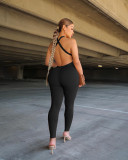 Women Sexy Solid Slim Backless Sports Jumpsuit
