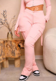 Women Pocket Drawstring Belt Slit Pant