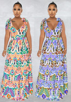 Women Multi-Color Sleeveless Lace-Up Maxi Dress Women Multi-Color Sleeveless Lace-Up Maxi Dress