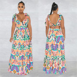 Women Multi-Color Sleeveless Lace-Up Maxi Dress