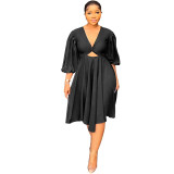 Women v-neck cutout dress
