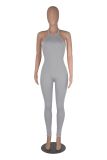 Women Sexy Solid Slim Backless Sports Jumpsuit