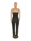 Women's Solid Color Straps Top Tassel Pants Two-Piece Set
