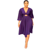 Women v-neck cutout dress