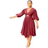 Women v-neck cutout dress