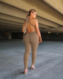 Women Sexy Solid Slim Backless Sports Jumpsuit