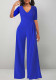 Women Casual Solid V Neck Wide Leg Jumpsuit