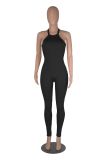 Women Sexy Solid Slim Backless Sports Jumpsuit