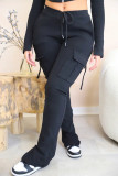 Women Pocket Drawstring Belt Slit Pant