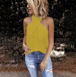 Women Casual Halter Neck Solid Sleeveless Top