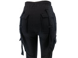 Women Pocket Drawstring Belt Slit Pant