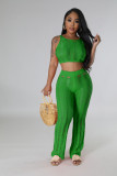 Summer Women Sexy Round Neck Sleeveless Ripped Crop Top and Pant Two-Piece Set