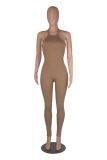 Women Sexy Solid Slim Backless Sports Jumpsuit