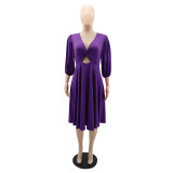 Women v-neck cutout dress