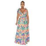 Women Multi-Color Sleeveless Lace-Up Maxi Dress
