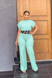 Casual Women's Short Sleeve Top Summer Solid Color Versatile Loose Straight Leg Trousers Two-Piece Set