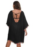 Women's Dress Plus Size Women's Tassel Patchwork Off Shoulder Sexy Low Back Lace-Up Beach Dress