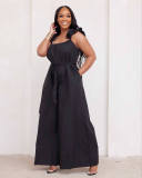 Plus Size Lace Strap Back Cutout Solid Plus Size Cool Silk Loose Fit Jumpsuit