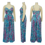 Ladies Fashion Printed Strap Pleated Jumpsuit