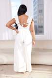 Plus Size Lace Strap Back Cutout Solid Plus Size Cool Silk Loose Fit Jumpsuit