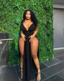 Plus Size Solid Color Sexy Dress Slit Maxi Dress