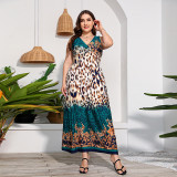 Plus Size Dress Low Back Deep V Neck Retro Paisley Plus Size Long Dress