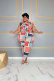 Plus Size Multi-Color Graphic-Print Slim Fit Two-Piece Set