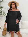 Women's Dress Plus Size Women's Tassel Patchwork Off Shoulder Sexy Low Back Lace-Up Beach Dress