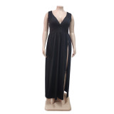 Plus Size Solid Color Sexy Dress Slit Maxi Dress