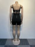 Sexy Lace-Up Lace Patchwork Halter Jumpsuit