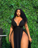 Plus Size Solid Color Sexy Dress Slit Maxi Dress