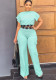 Casual Women's Short Sleeve Top Summer Solid Color Versatile Loose Straight Leg Trousers Two-Piece Set