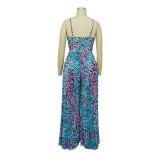 Ladies Fashion Printed Strap Pleated Jumpsuit