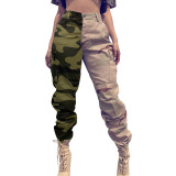Women's Fashion Style Contrast Patchwork Camo Cargo Pants